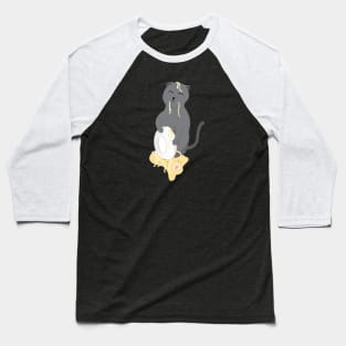 Clumsy Cat Eating Ramen Baseball T-Shirt